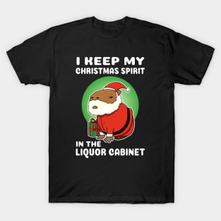 I keep my Christmas spirit in the liquor cabinet Capybara Christmas T-Shirt